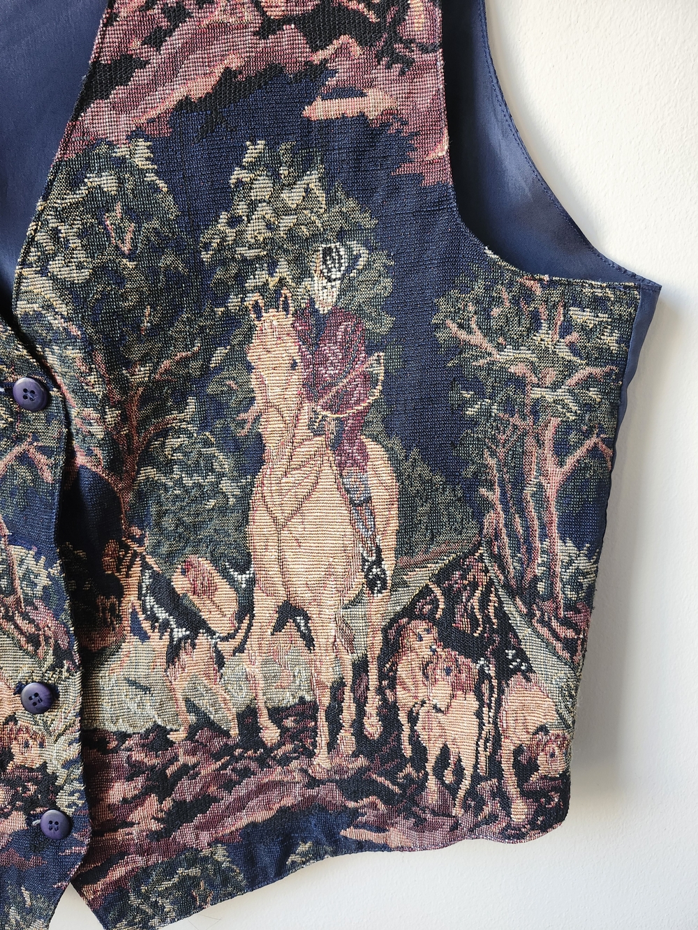 Tabi 90's Navy Cross Stitch Tapestry Equestrian Vest - Picture 6 of 11